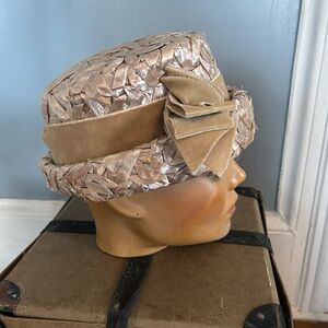 Vintage Lady Cavendish Straw Hat with Velvet Bow Detail